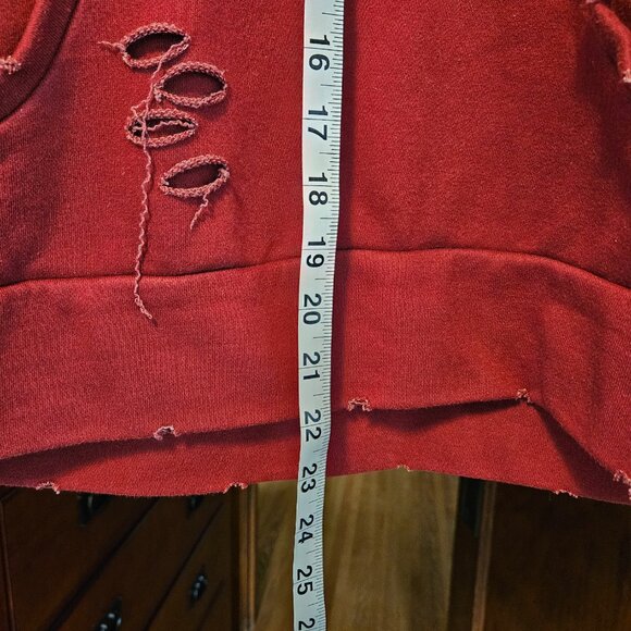 Chelsea DeBoer by Lily & Lottie Distressed Hooded Sweatshirt- Maroon- Size S - Picture 8 of 8